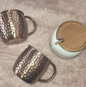 New Hearth & Hand Stoneware Honey Pot Two Moscow Mule Cups Copper